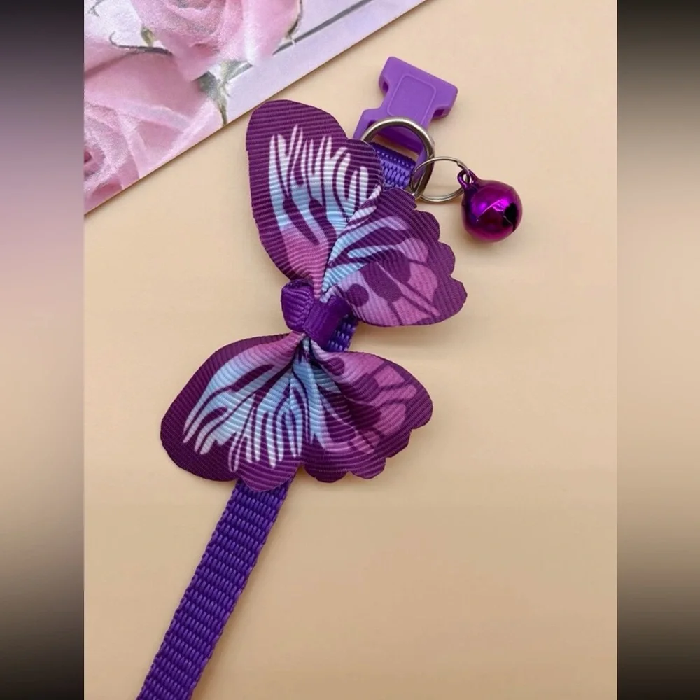 🦋 Adorable Colorful Pastel Pink Butterfly Bell Doggy Dog Or Kitty Cat Collar